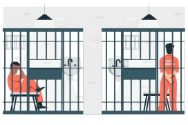 卡通监狱铁门囚犯走廊概念图