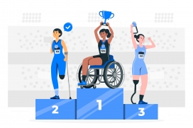 蓝色卡通残奥会冠军领奖台概念图