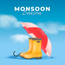 MONSOON雨伞与黄色雨靴素材下载