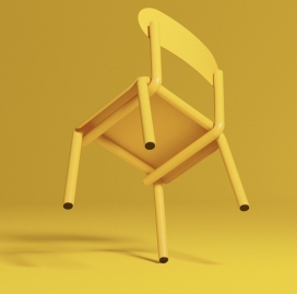 弯曲和扭曲金属管的极简主义黄色椅子