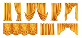 金黄色窗帘帷幕舞台布匹素材