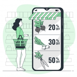 绿色手机蔬菜杂货店促销概念说明插画素材