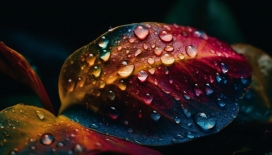 彩色叶子上的雨露