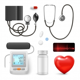 逼真的测量血压医疗设备药物矢量图
