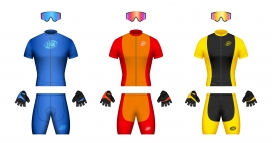 三款不同颜色的自行车服饰装备素材