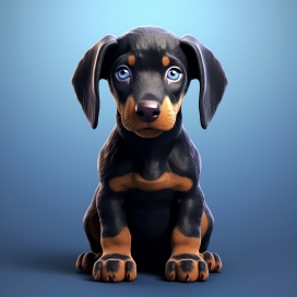 手绘蓝底的杜宾犬动物图