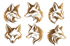 手绘金色狐狸动物标志LOGO素材