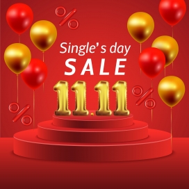 红底金色双11光棍节购物海报