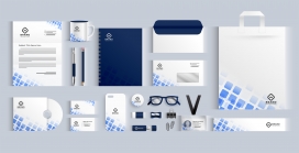 白蓝品牌企业文具横幅矢量素材