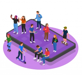 手机屏幕上的运动年轻人