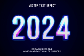 蓝色渐变质感描边2024跨年字素材
