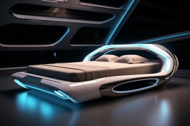 科幻现代床卧室渲染图