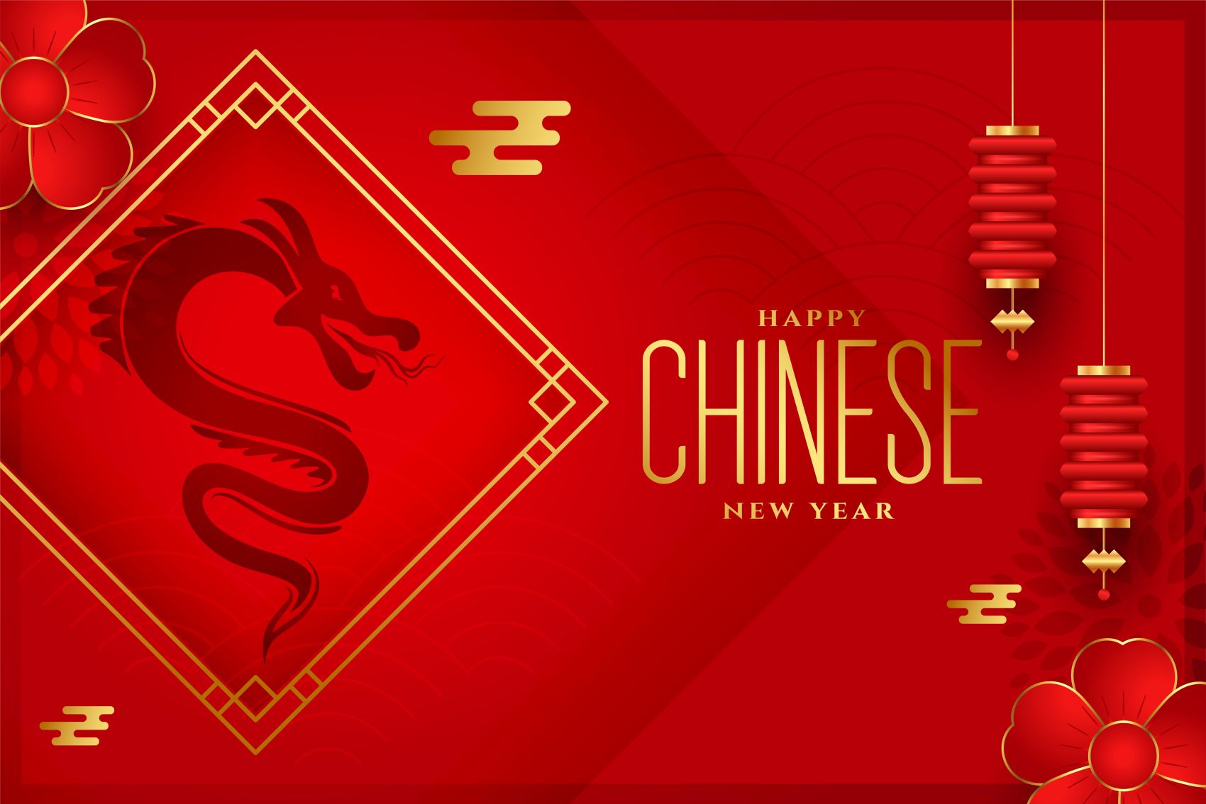 挂满红灯笼的龙年贺岁卡片图片