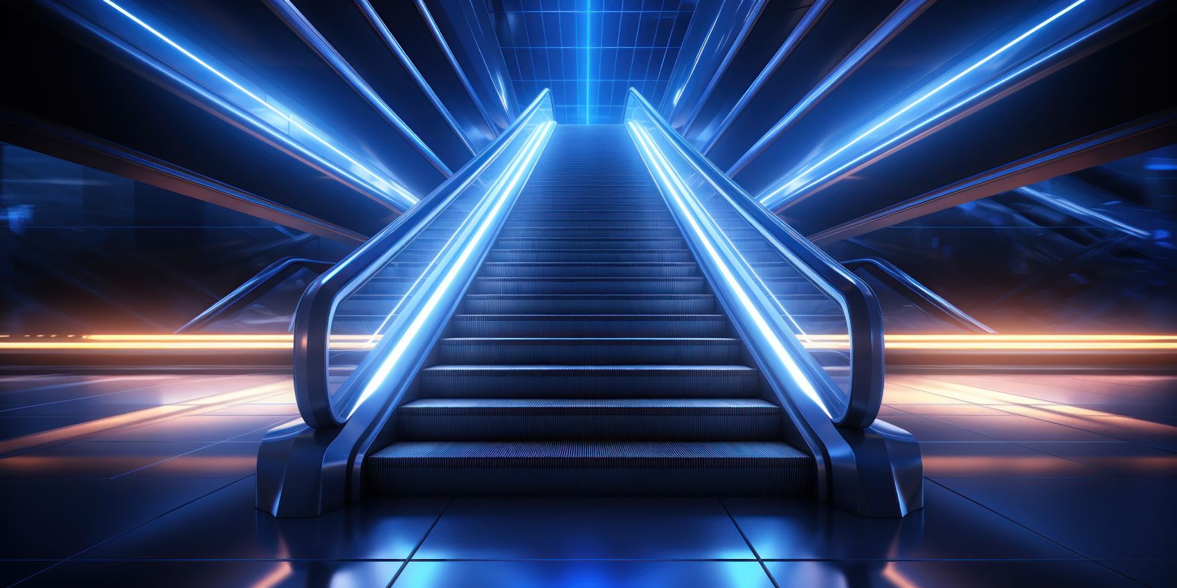 布满LED灯带的扶手电梯台阶图封面大图