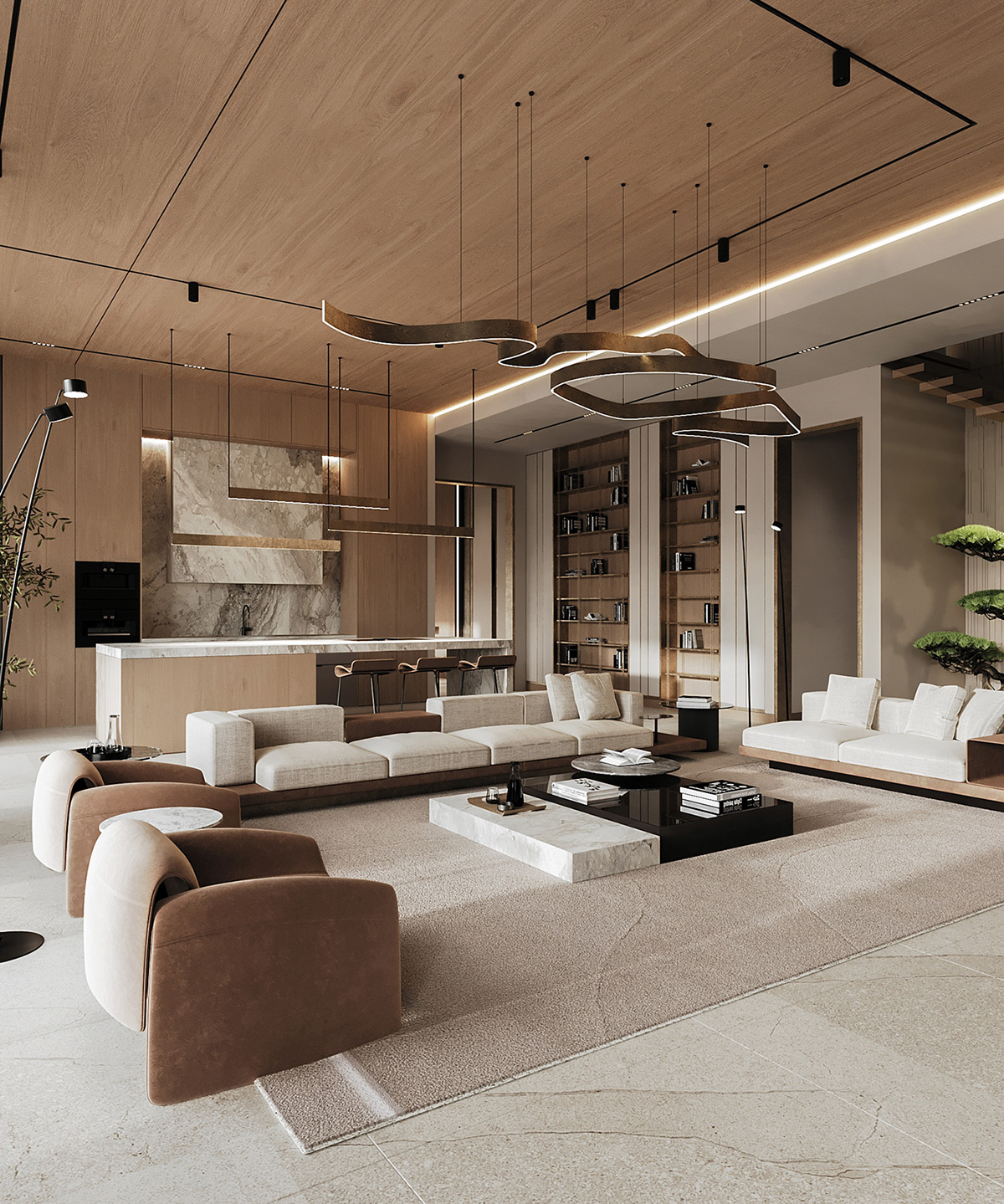 质感奢华华丽的木色调别墅室内设计装修---酷图编号14