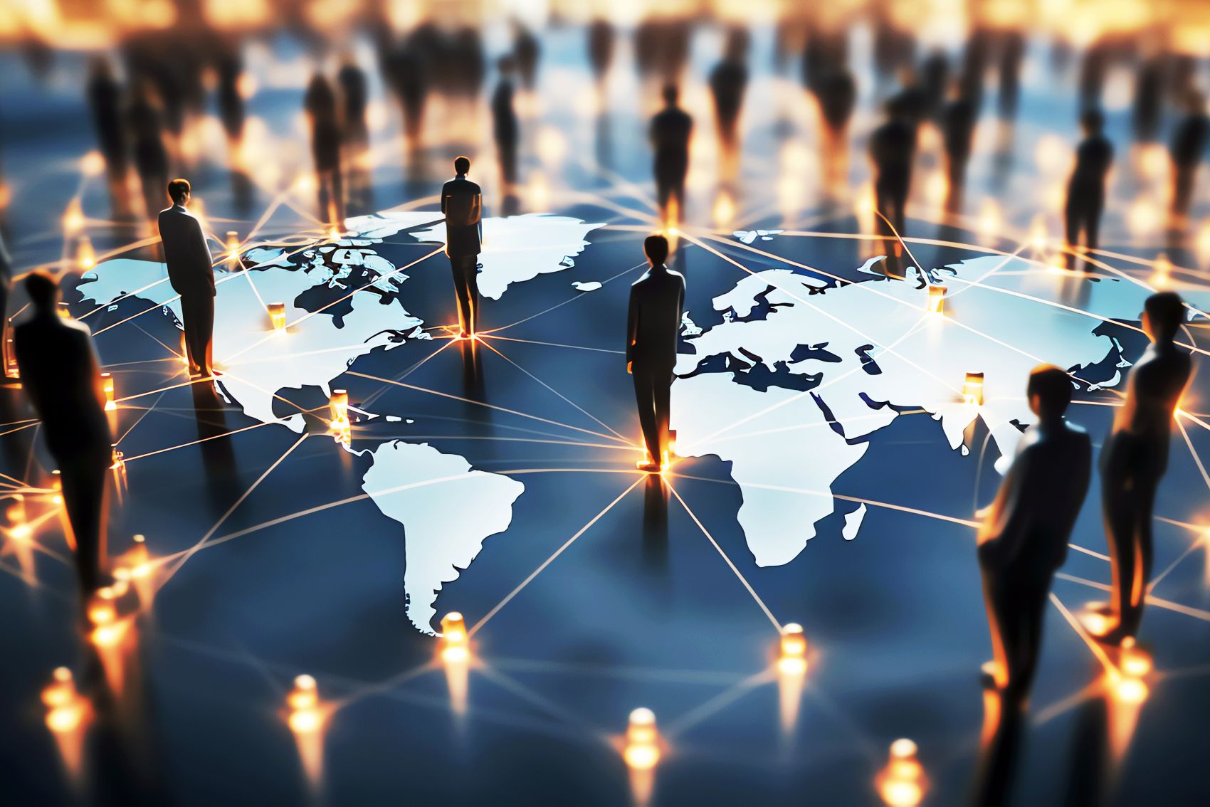 站在LED发光地球仪器上的世界商务成功人士图片