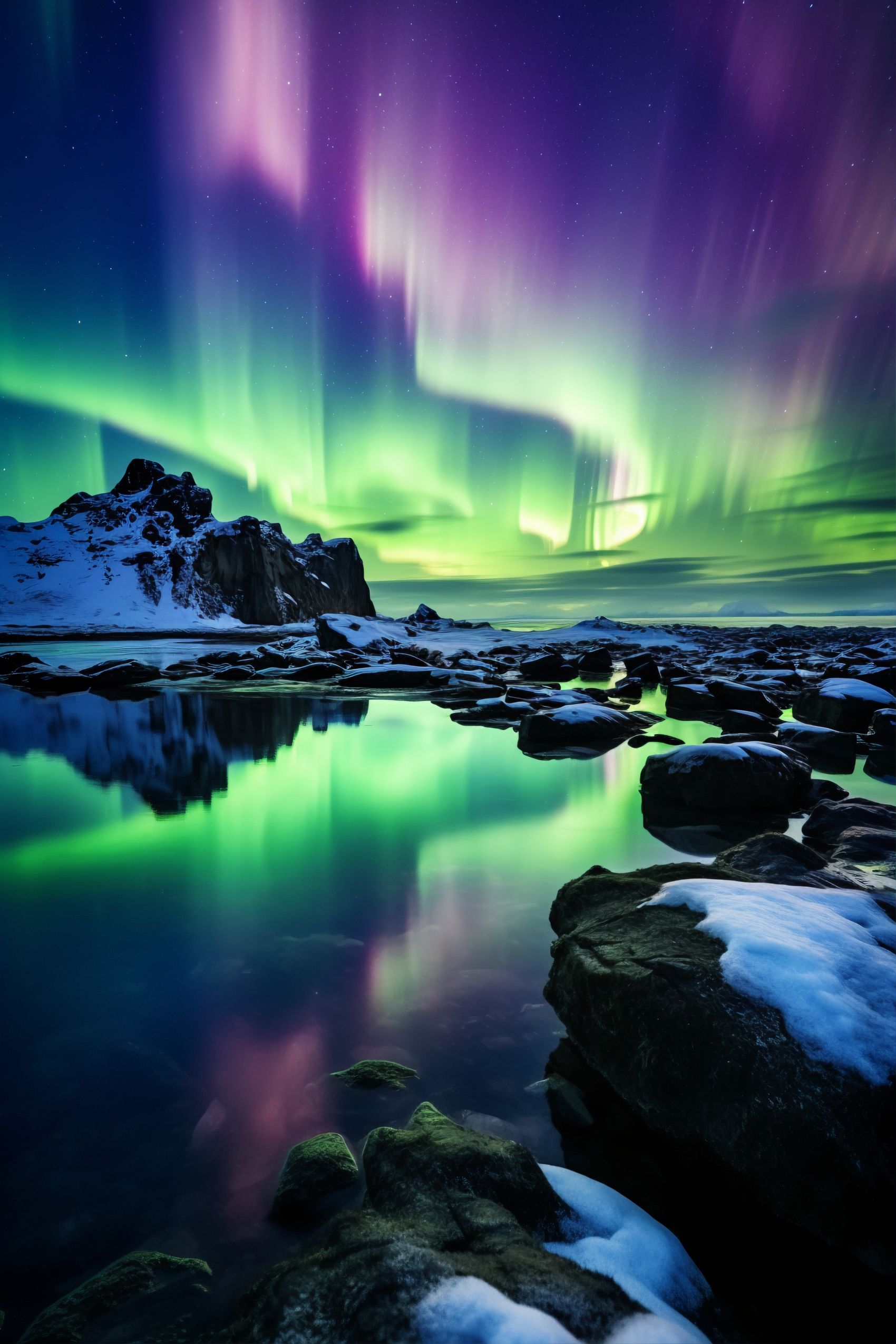 绿色极光倒影图图片