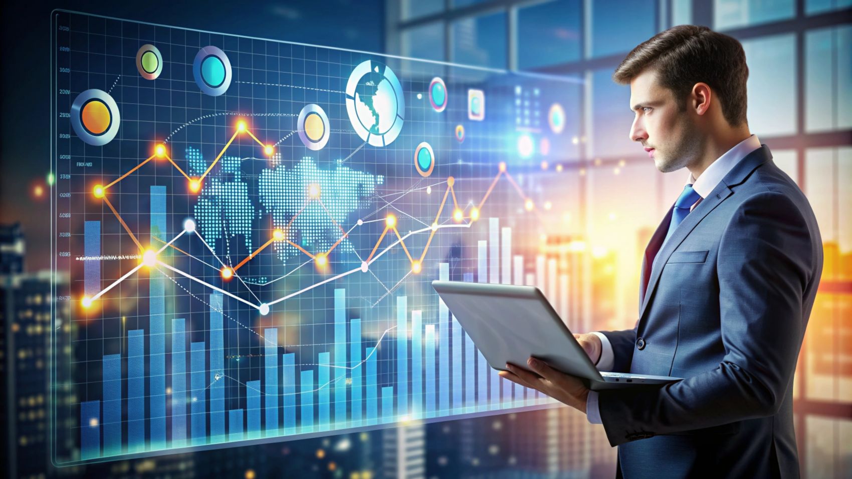 手端笔记本电脑查看财务数据报表商务图图片