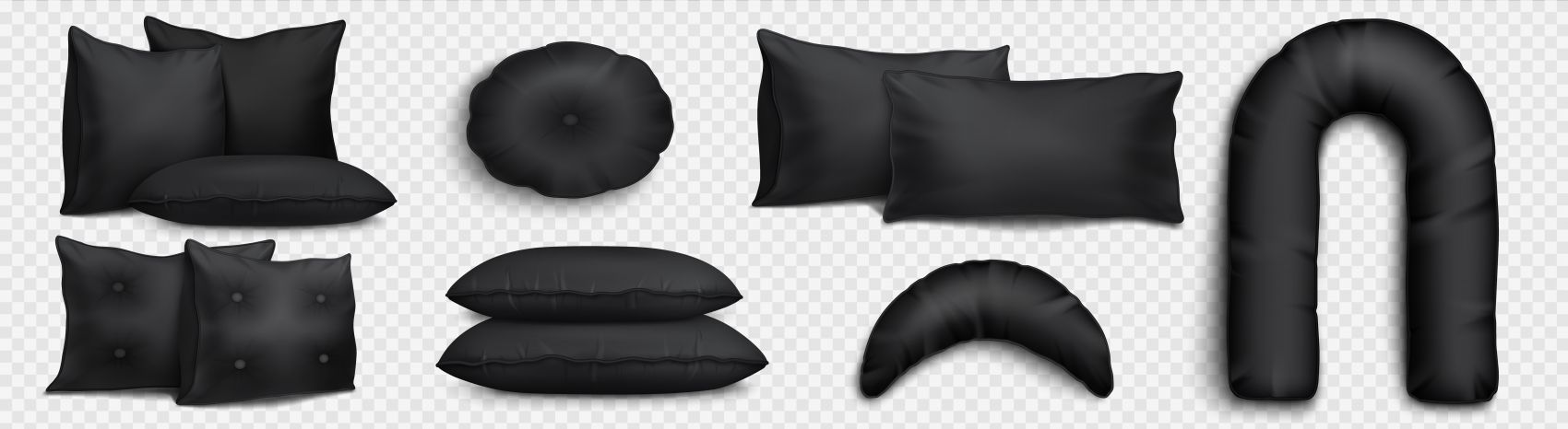 逼真的黑色枕头隔离透明背景矢量插图图片