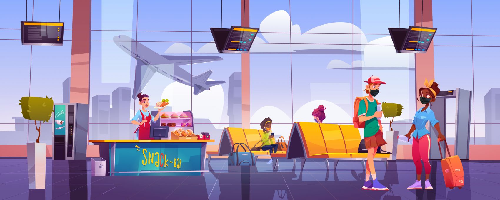 卡通机场候机室休息室场景素材图片