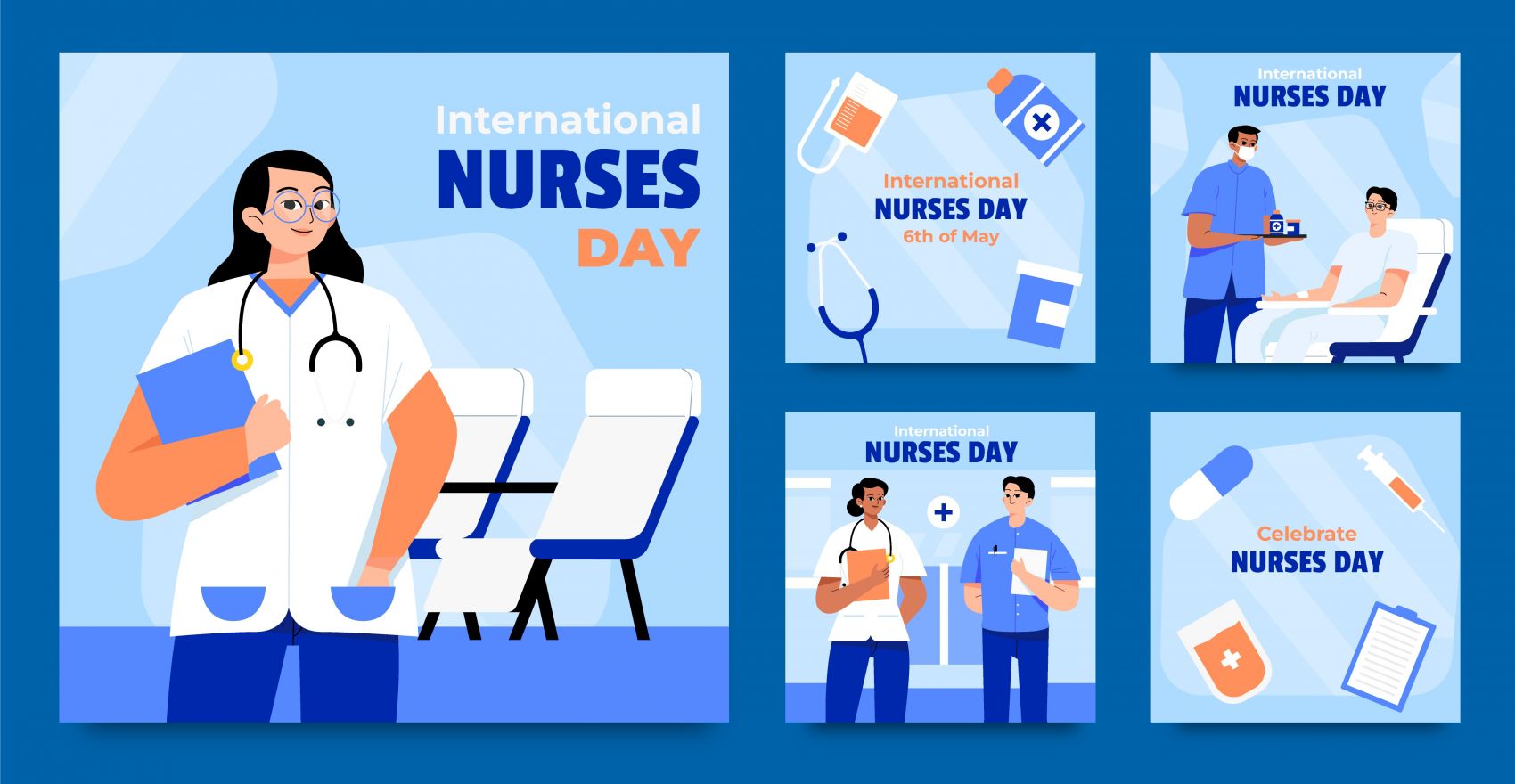 蓝色护士日卡片海报素材图片