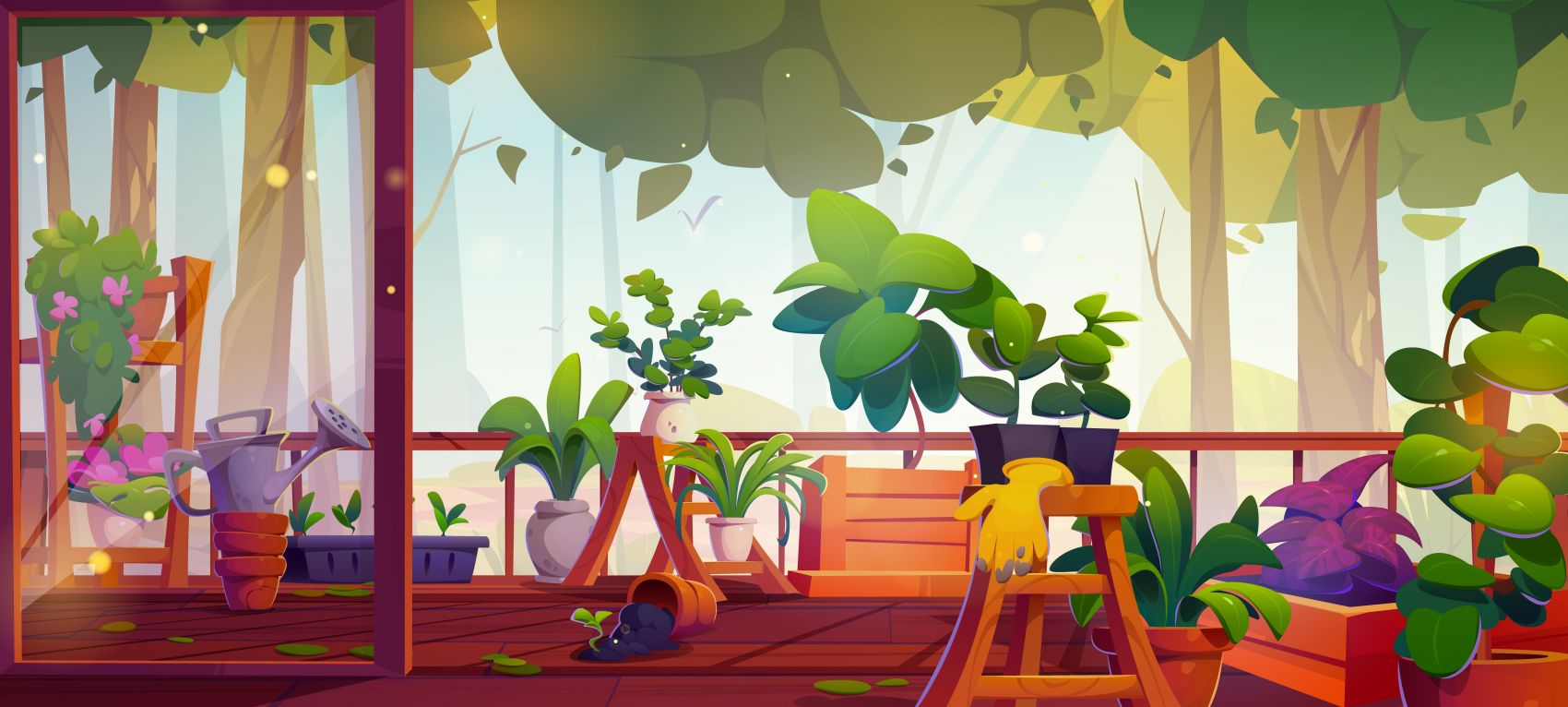 卡通夏日早晨露台花园图片