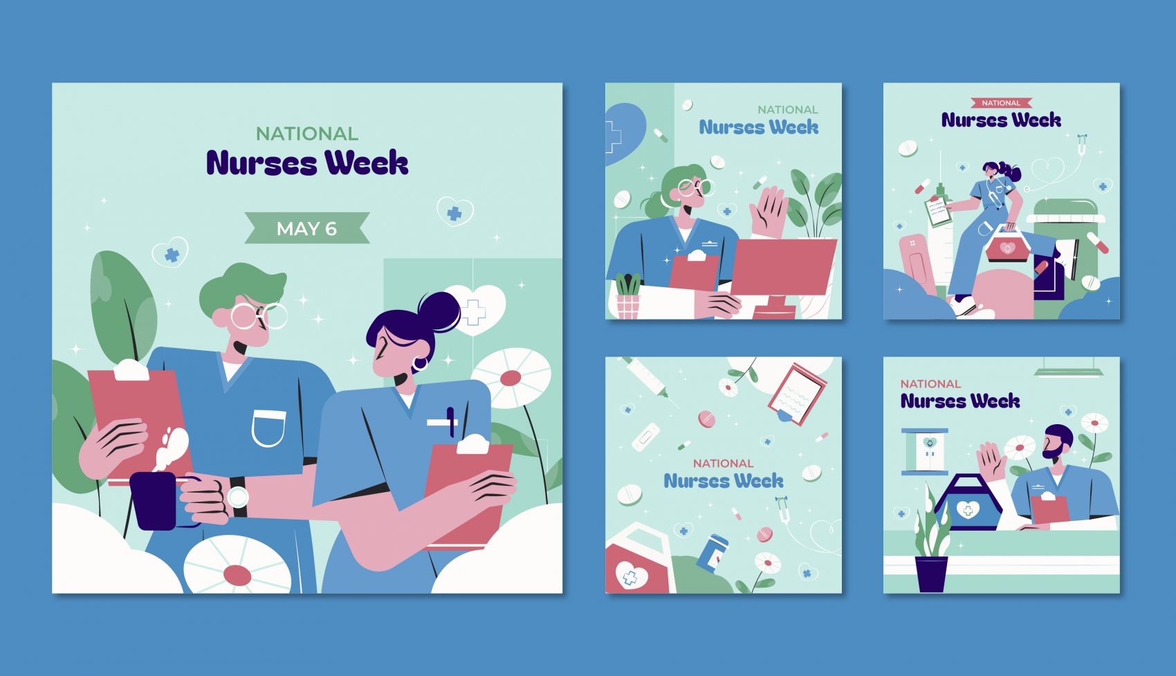 墨绿蓝全国护士周卡片素材图片