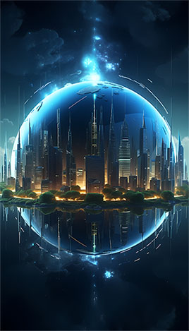 蓝色充满科幻色彩的地球图