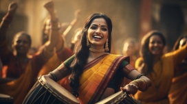 印度户外街边狂欢的妇女