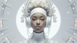 头戴立体音乐耳机的非洲美女