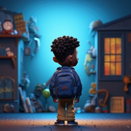 背书包的卡通小学生