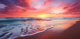 唯美的日落海平面海滩沙滩风景