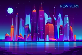 现代纽约市卡通矢量夜景