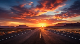 日落下的笔直的公路