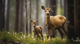 森林中的鹿妈妈与鹿宝宝