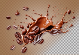 掉入咖啡中的咖啡豆