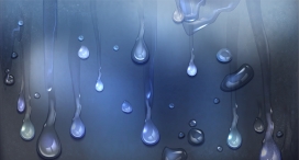 蓝色逼真水滴水流素材