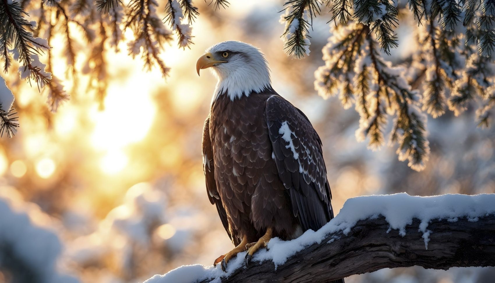 冬季雪松下的海雕鸟图片
