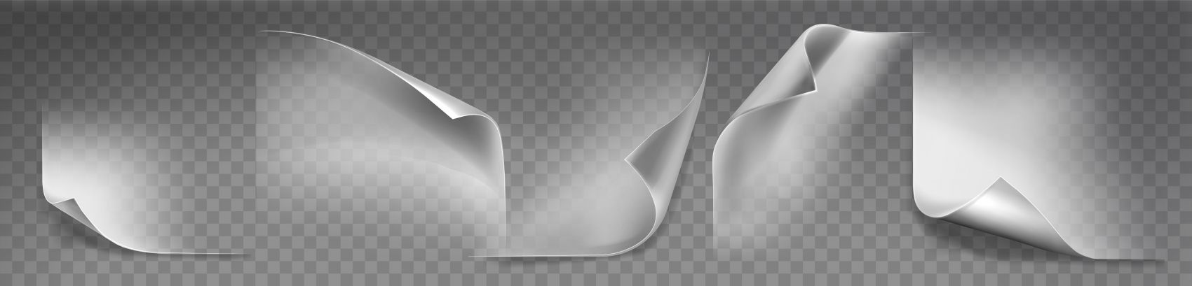 五款透明卷边纸张素材图片