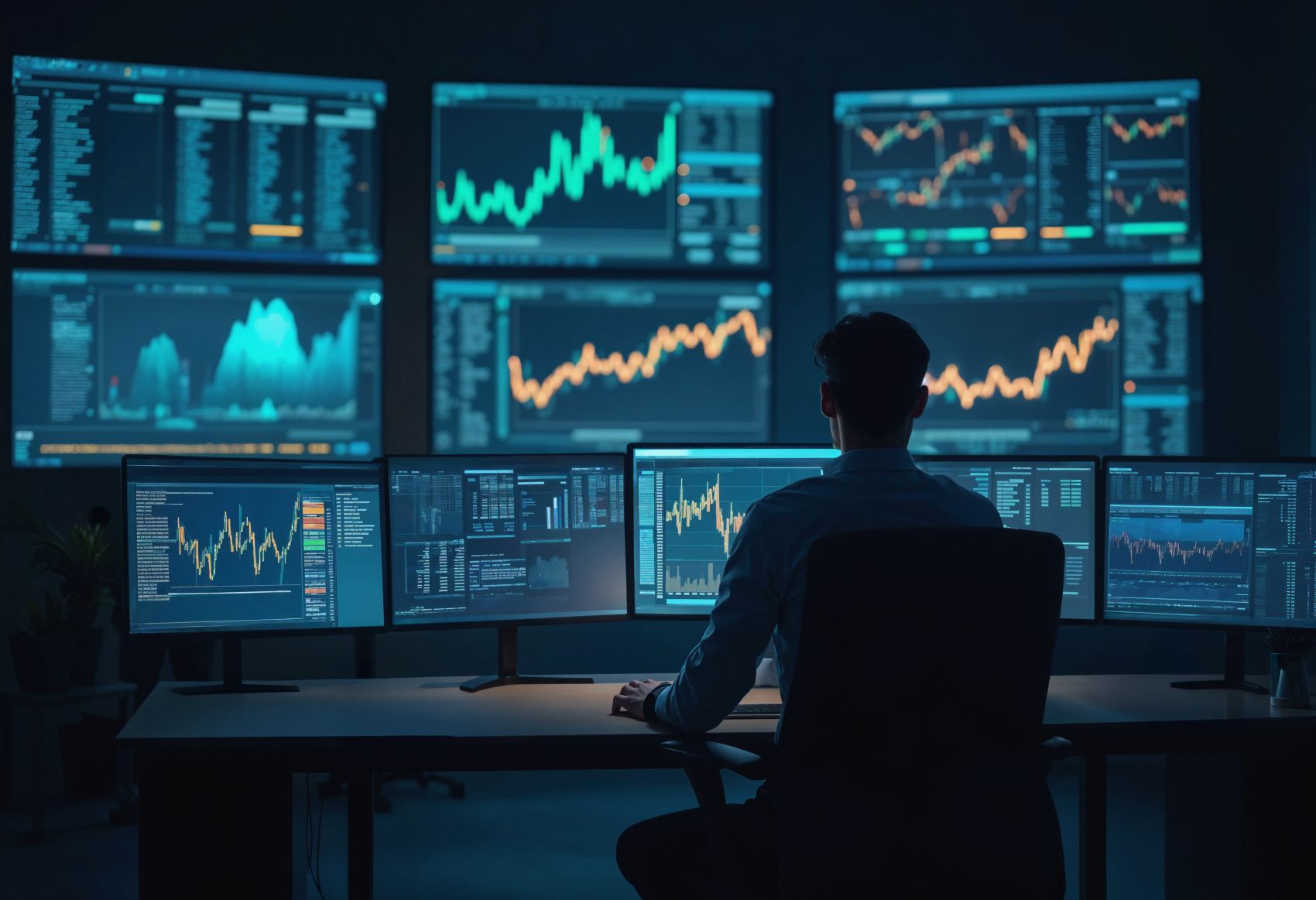 操盘手-多台电脑查看数据报表图图片