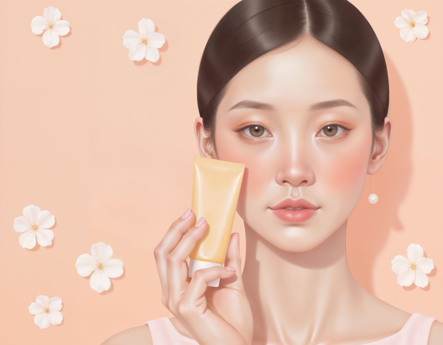 手握洗面奶护肤品AI女郎图片