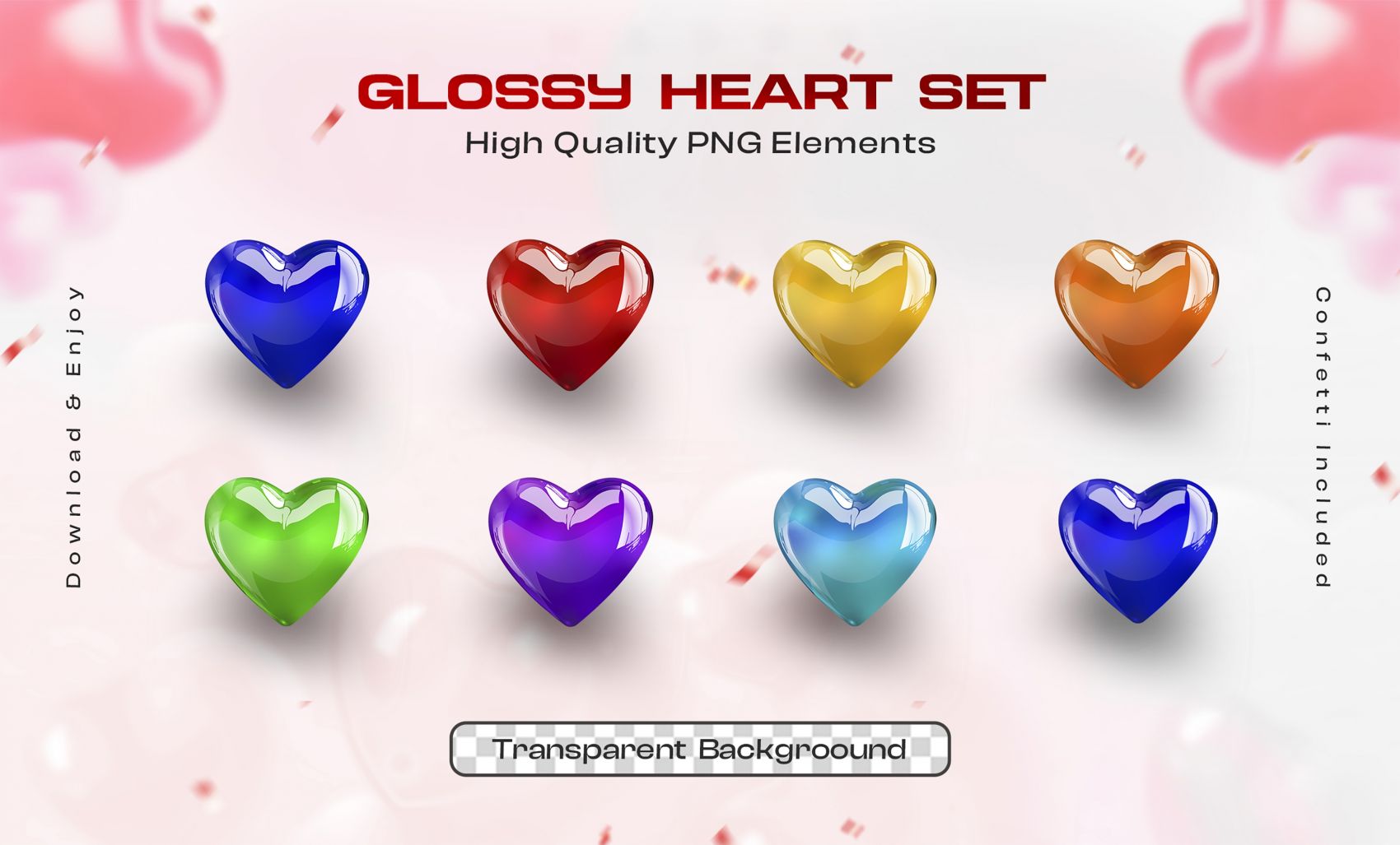 八款彩色玻璃爱心素材图片