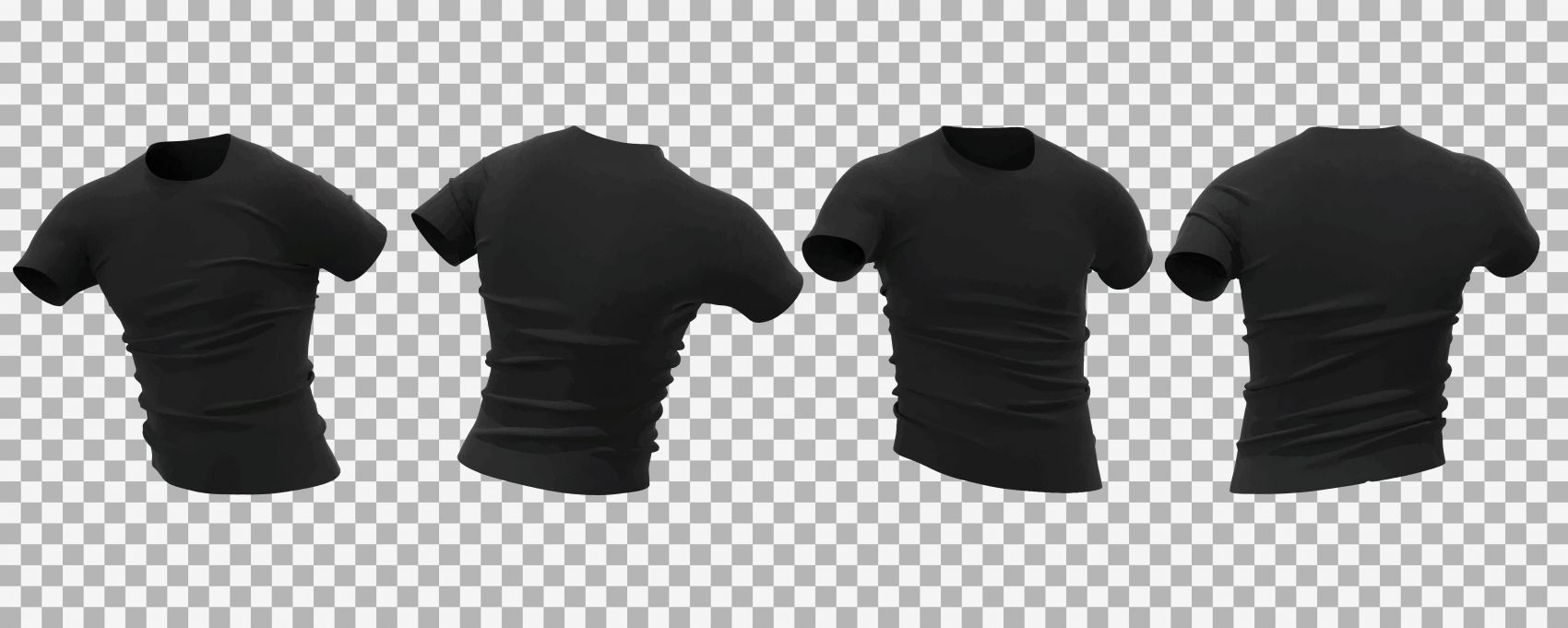 四款黑色运动紧身T恤衫素材图片