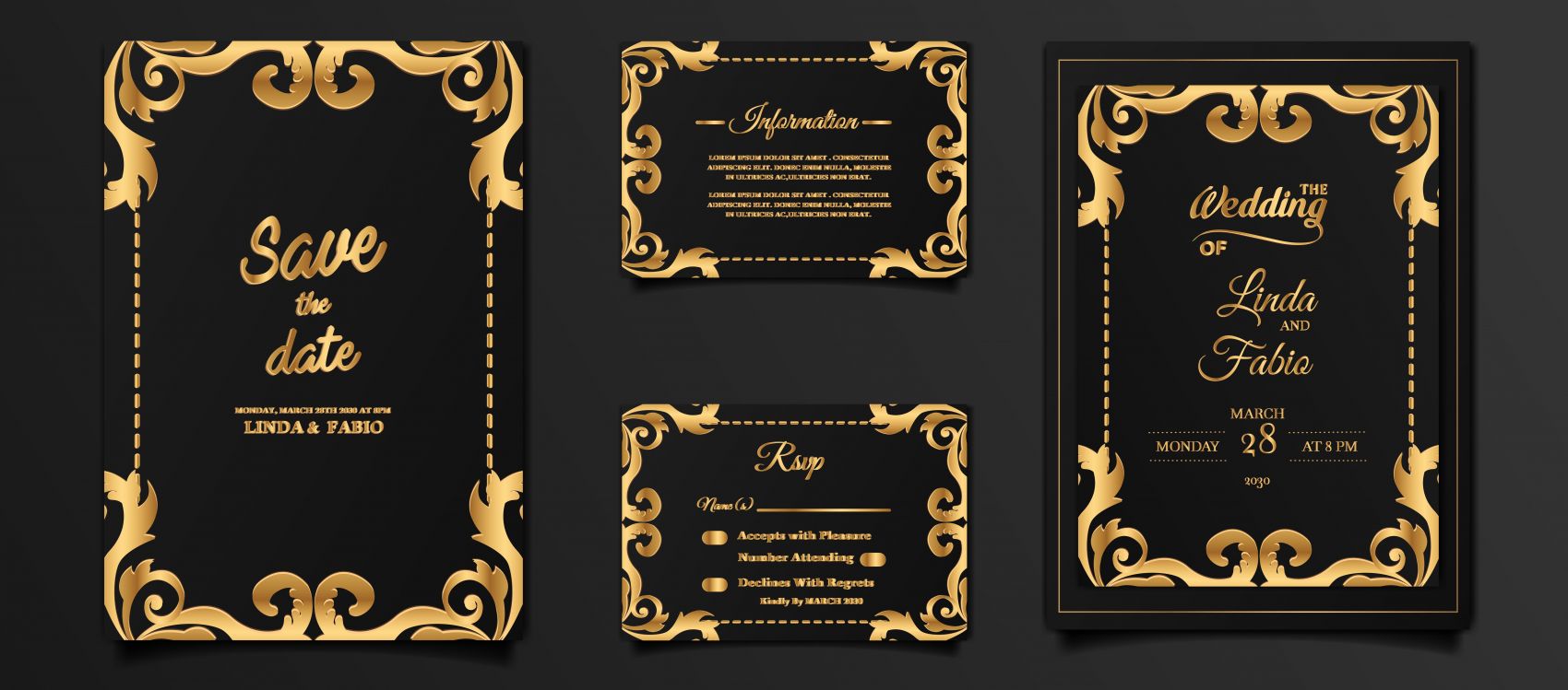 四款黑金欧式花纹邀请函请柬素材图片
