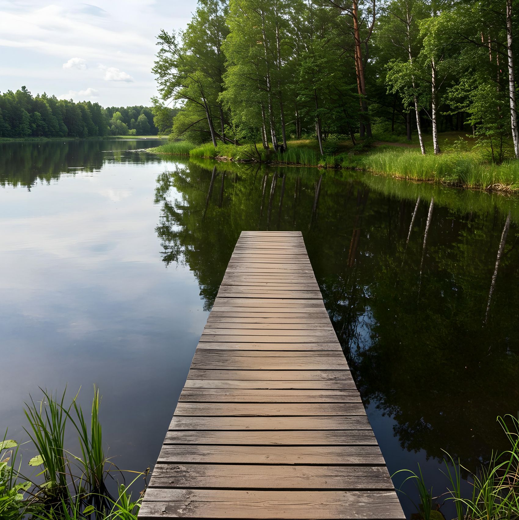 湖边木质观景台图片