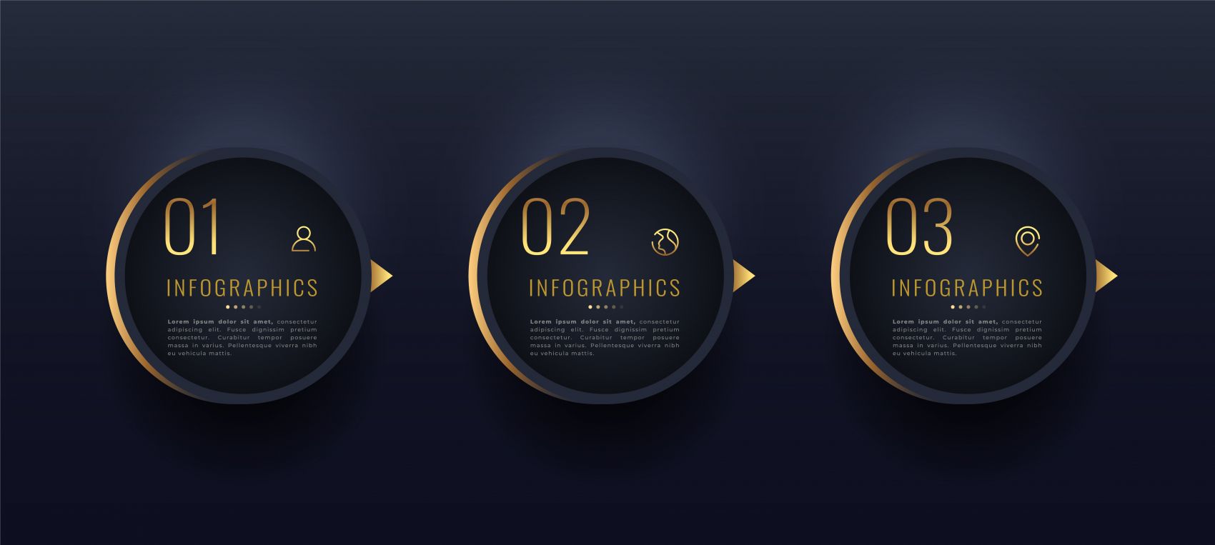 三款带有金色触感步骤选项信息图元素横幅图片