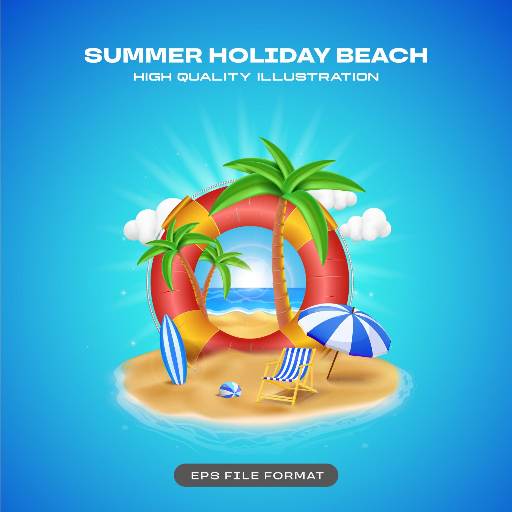 蓝色暑假海滩度假插图图片