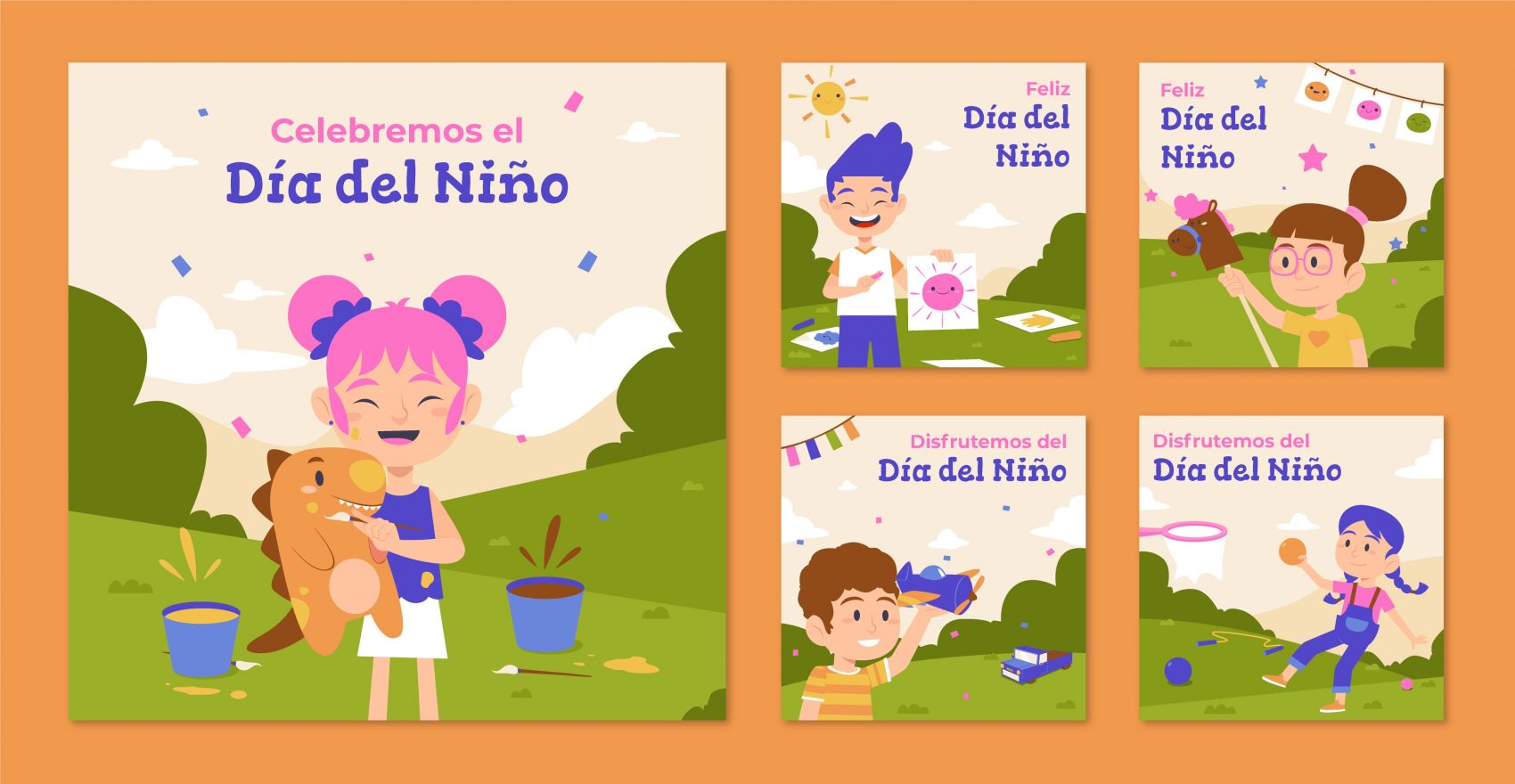 五款卡通儿童运动活动场景素材图片