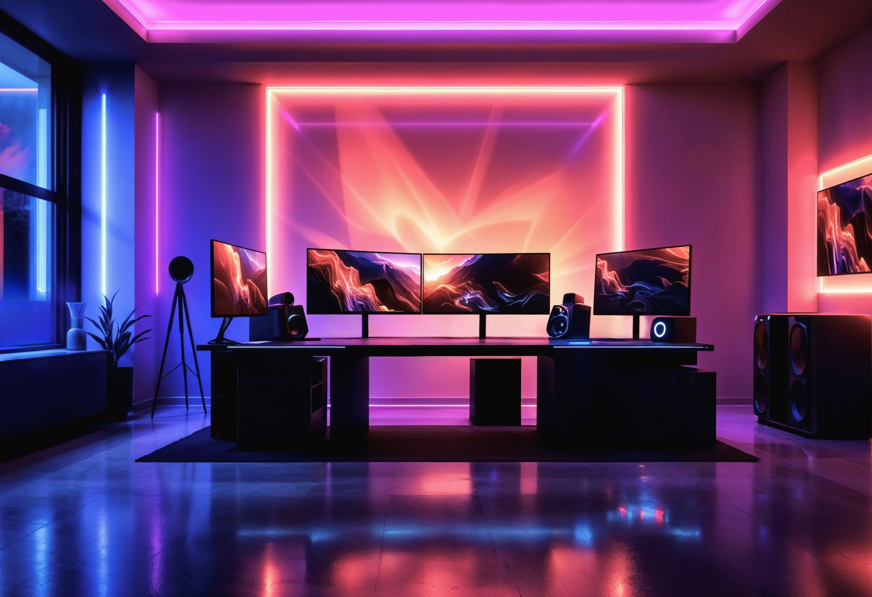 炫酷的紫红渐变电竞房图片