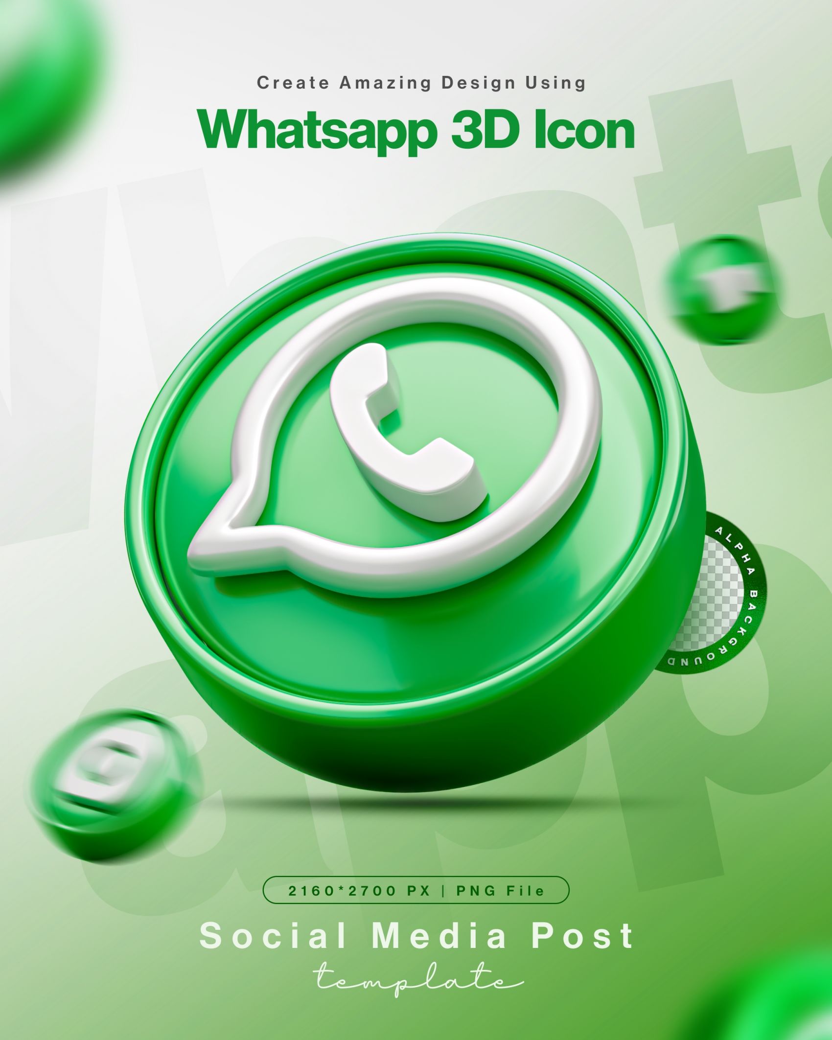 绿色WhatsApp 3D图标社交媒体帖模板素材图片